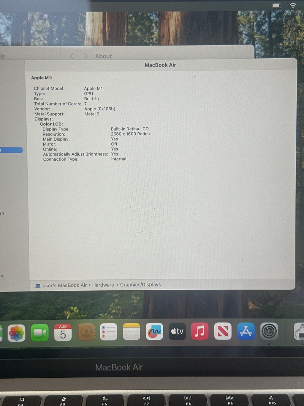 Apple MacBook Air 13-inch M1 A2337 2020 8GB 256GB BH 87% CC 251 Silver