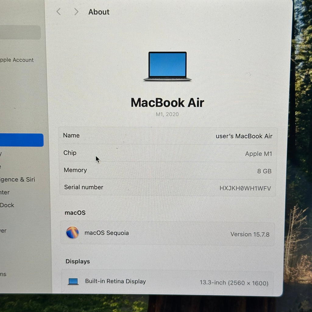 Apple MacBook Air 13-inch M1 A2337 2020 8GB 256GB BH 87% CC 251 Silver
