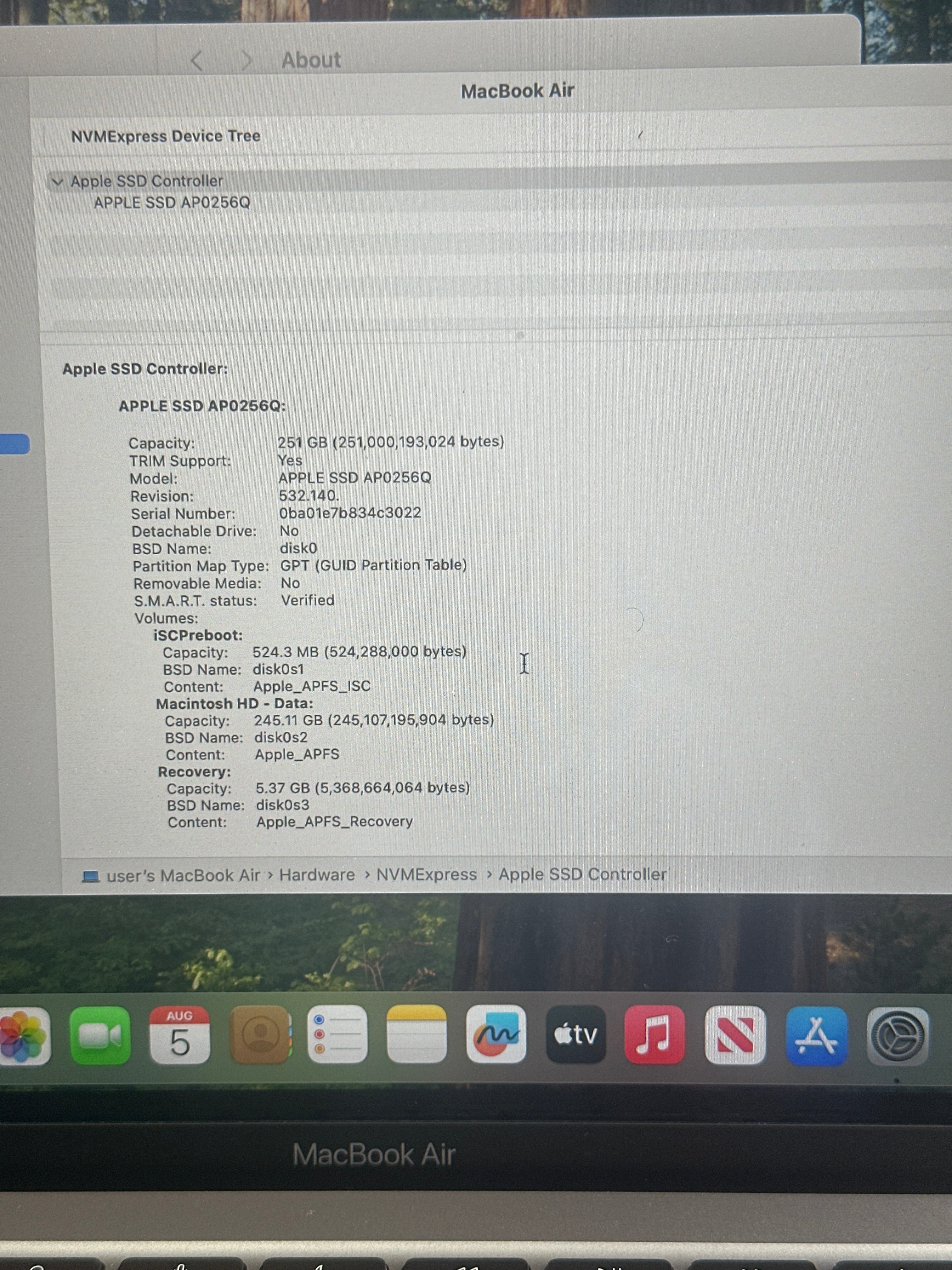 Apple MacBook Air 13-inch M1 A2337 2020 8GB 256GB BH 87% CC 251 Silver