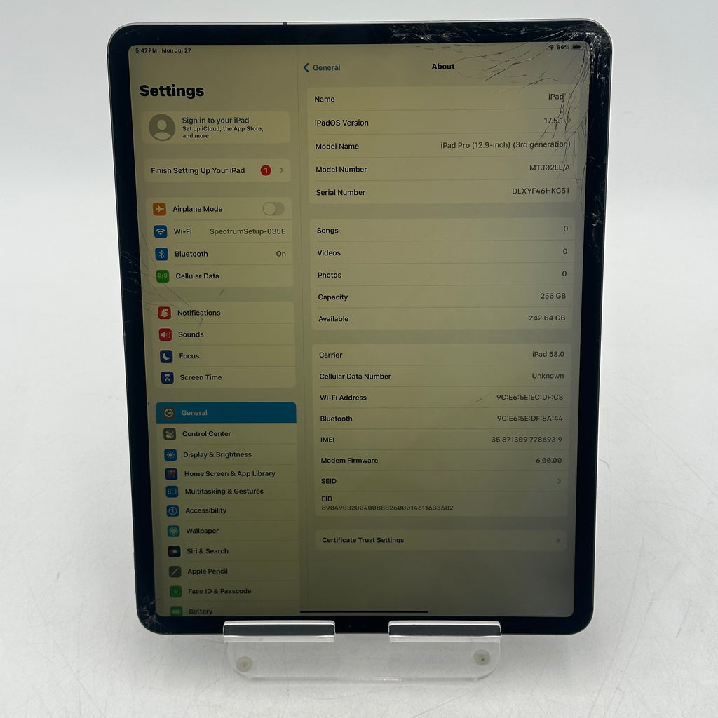 Apple iPad Pro 3rd Gen A2014 256GB Wi‑Fi + Cellular AT&T