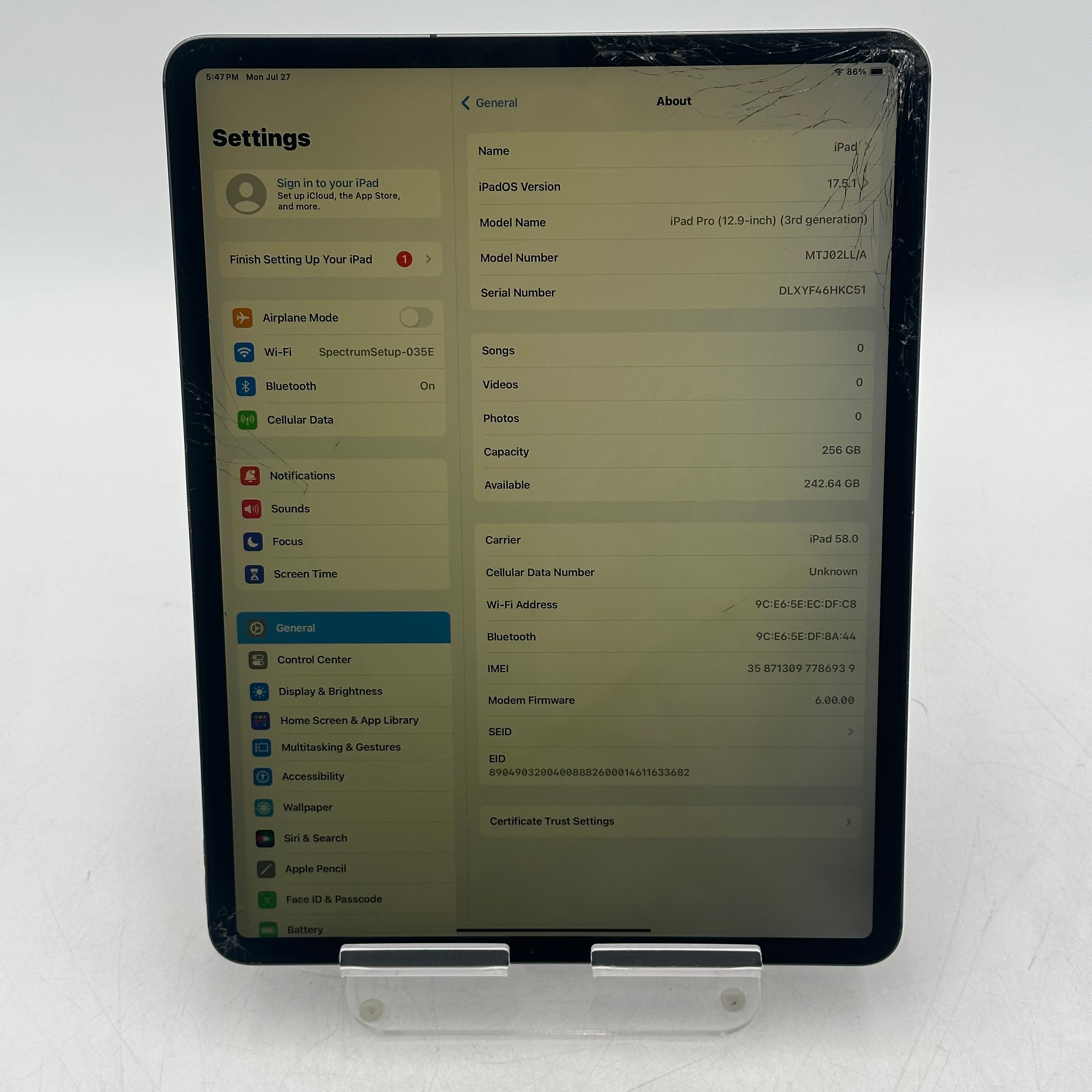 Apple iPad Pro 3rd Gen A2014 256GB Wi‑Fi + Cellular AT&T