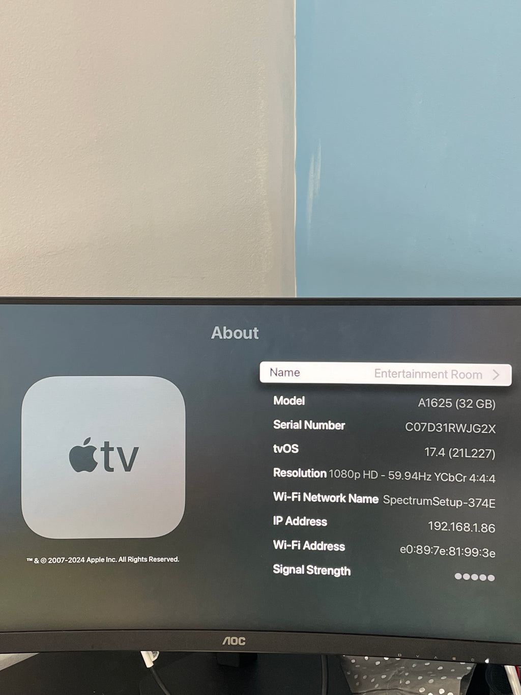 Apple TV HD A1625 Media Streamer