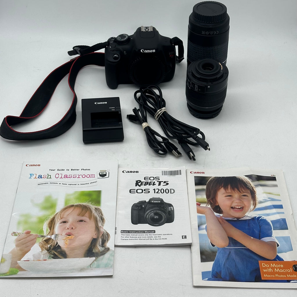 Canon EOS Rebel T5 Digital Camera w/ 18-55mm and 75-300mm Lenses