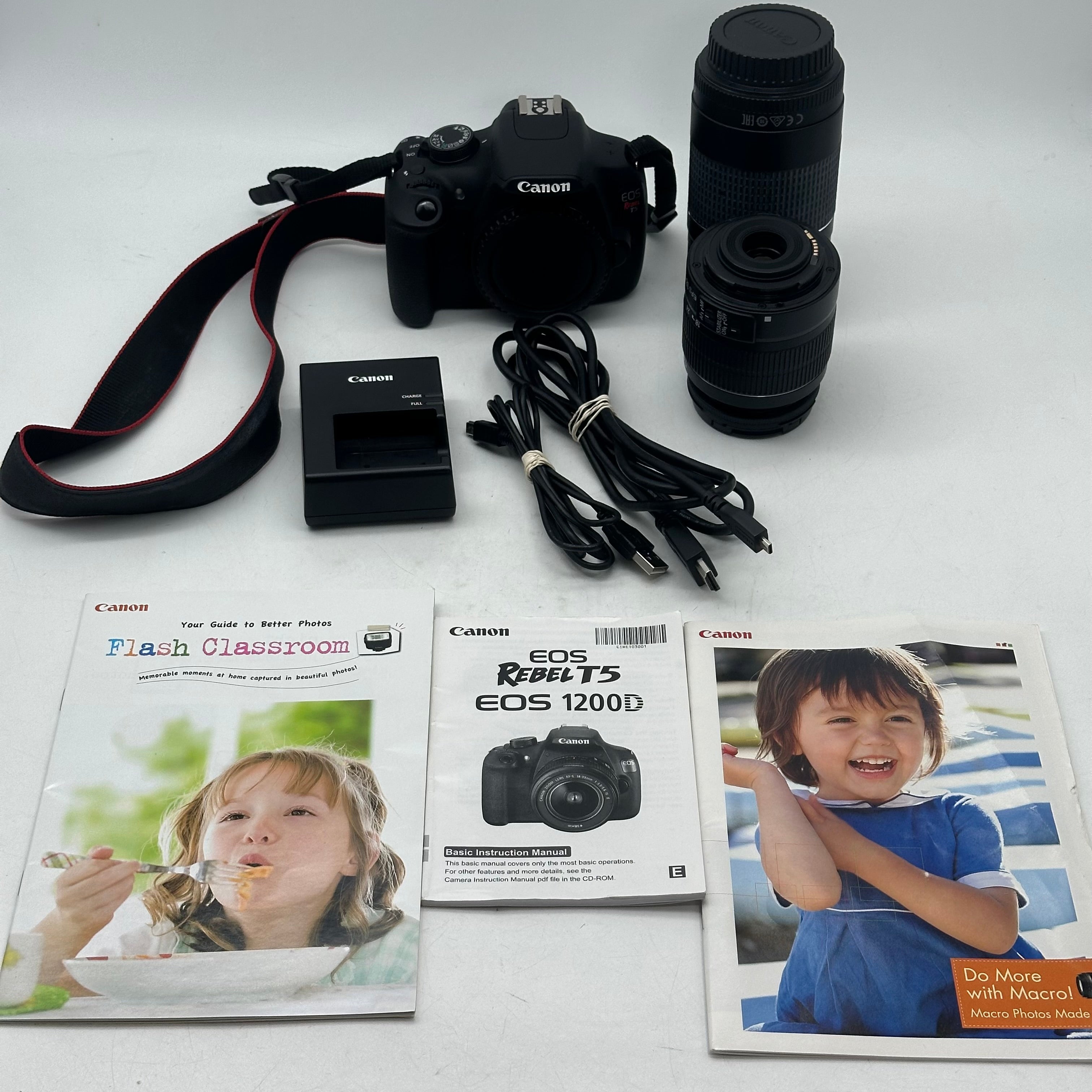 Canon EOS Rebel T5 Digital Camera w/ 18-55mm and 75-300mm Lenses