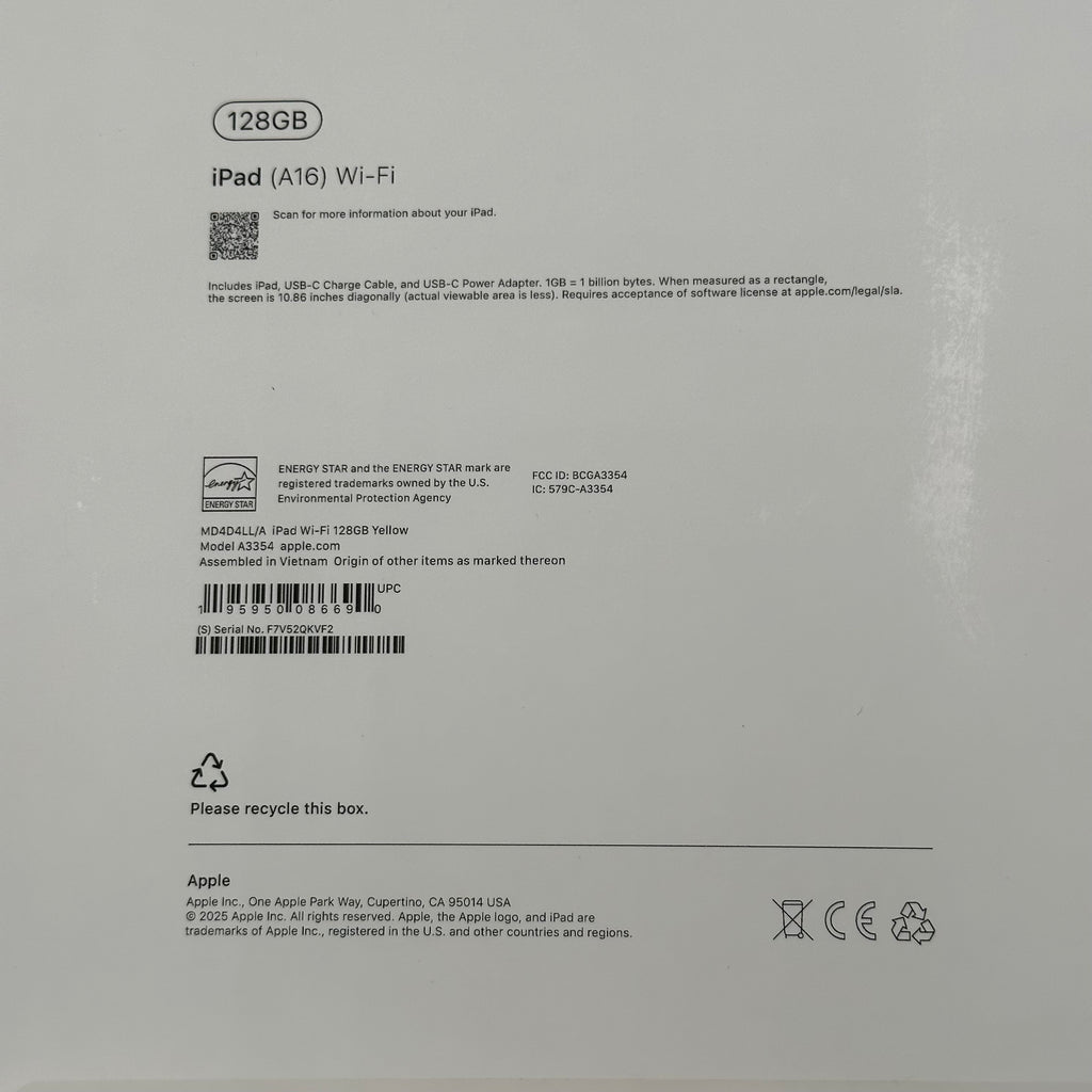 Apple iPad 11th Gen A3354 128GB Wi-Fi Yellow