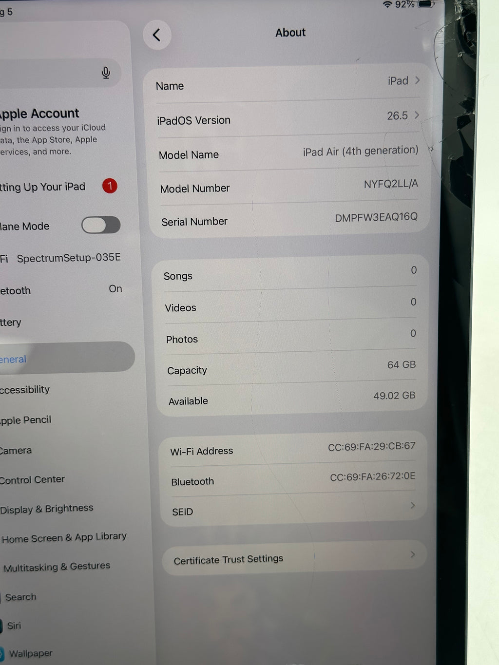 Apple iPad Air (4th Gen) A2316 (2020) 64GB Wi-Fi Only - Used  Blue