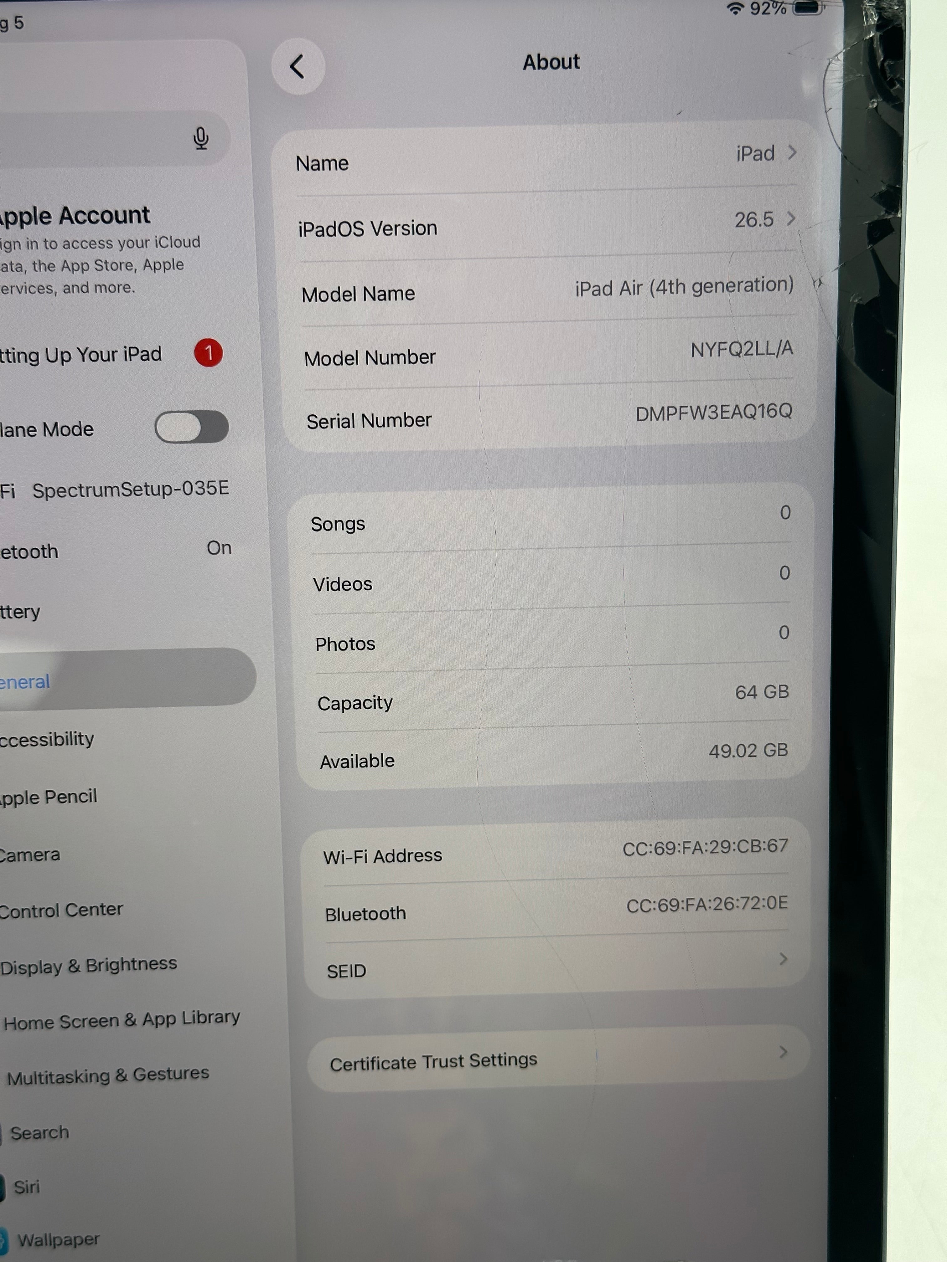 Apple iPad Air (4th Gen) A2316 (2020) 64GB Wi-Fi Only - Used  Blue